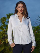 [White] SilkSilky  Long Sleeve Lapel Collar Women's Shirt 005