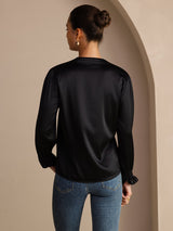 [Black] SilkSilky  Long Sleeve Split Women's Blouse 002