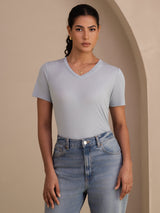 [Grayish Blue] SilkSilky  Short Sleeve V Neck Women's T-Shirt 003