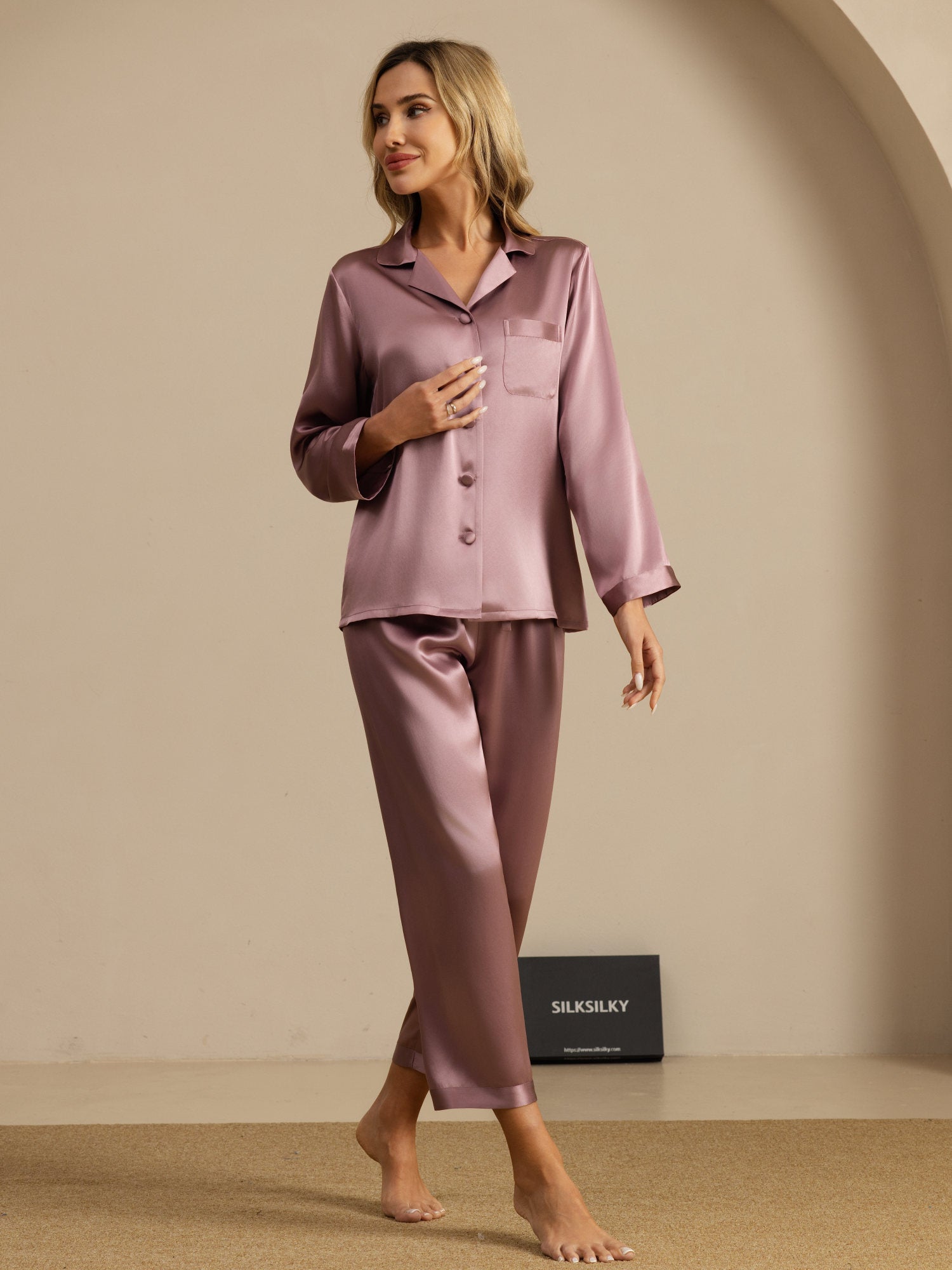 [Pale Mauve] SilkSilky  Long Sleeve Notch Collar Women's Pajamas 008