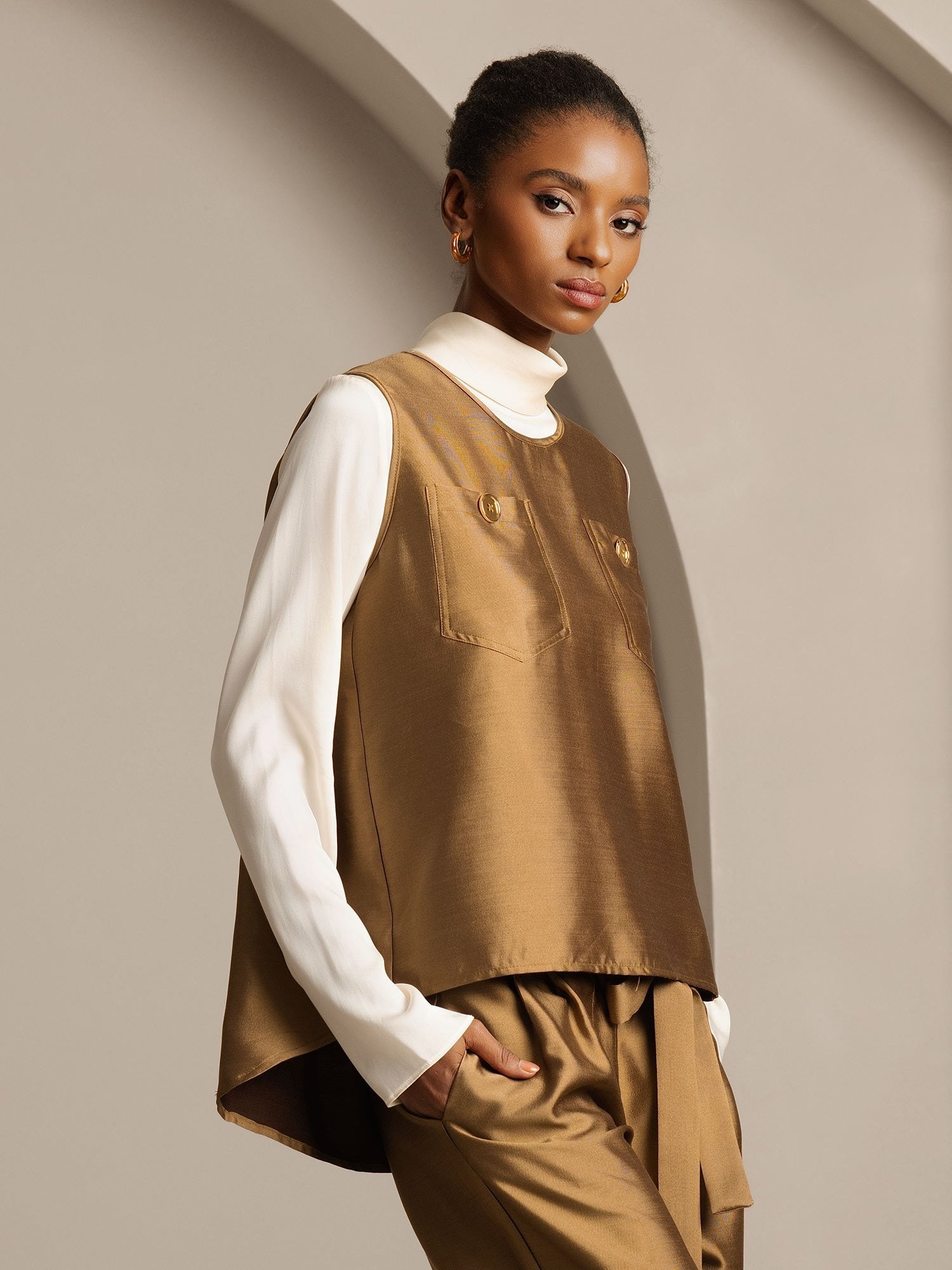 [Bronze] SilkSilky  32Momme Silk Womens Vest 003,