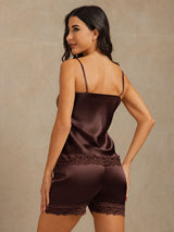 [Brown] SilkSilky  Spaghetti Strap V Neck Camisole Set 005
