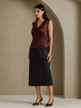 [Bitter Chocolate] SilkSilky  Cap Sleeve Cowl Neck Women's T-Shirt 007