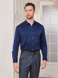 SilkSilky US Silk Blend Long Sleeve Collar Men's Shirt DarkBlue 003