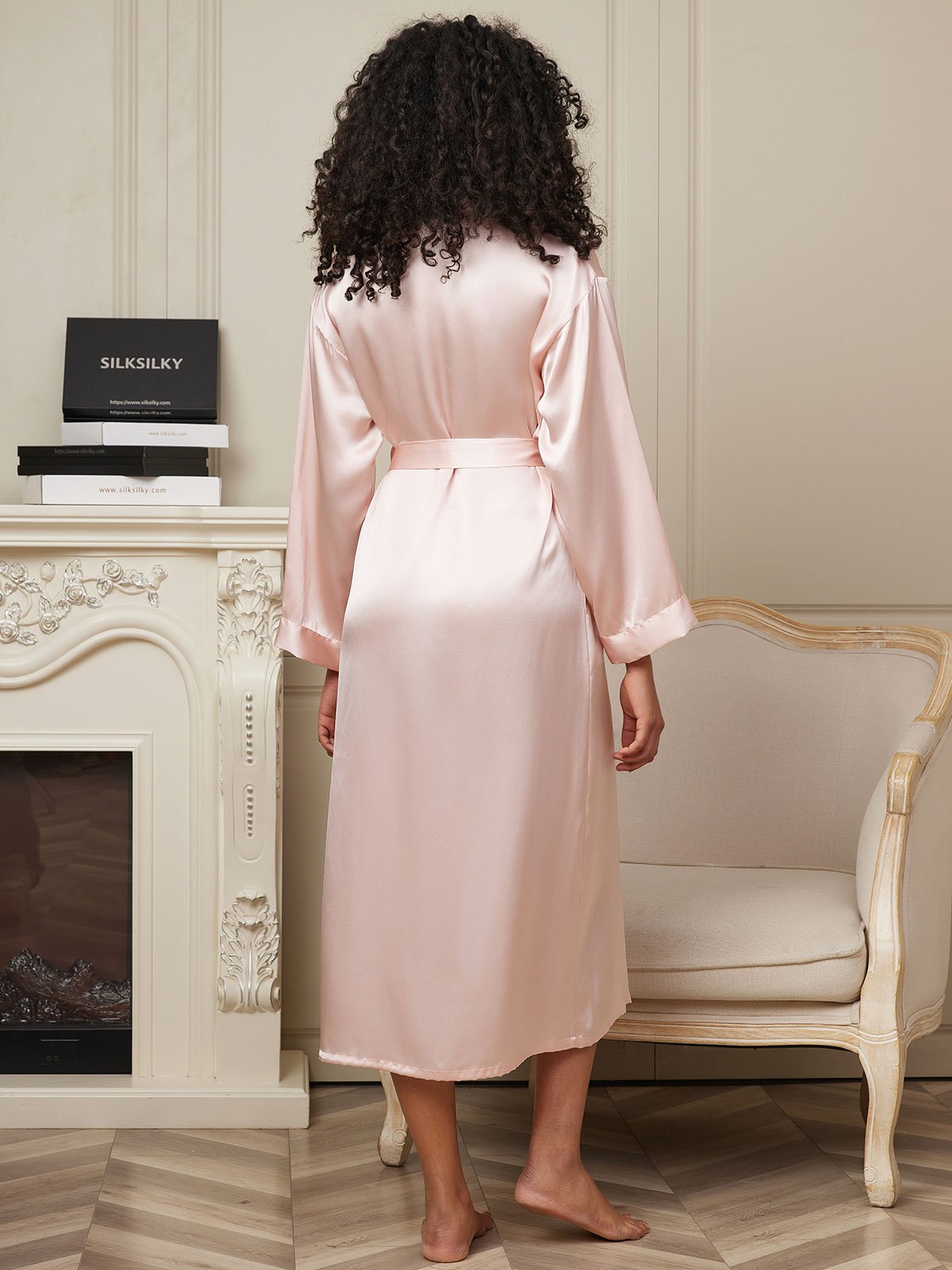 [Pink] SilkSilky  Pure Silk Wrap Women's Robe 002