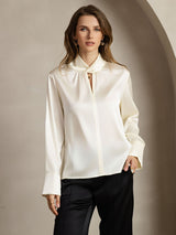 [Ivory] SilkSilky  19Momme Silk Keyhole Neck Women's Shirt 001