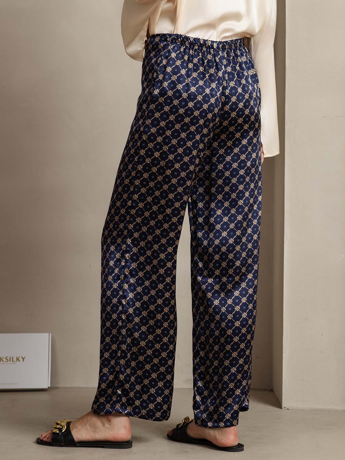 [Navy Chain] SilkSilky  19Momme Silk Womens Pants 002