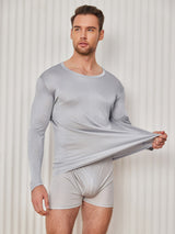 [Light Gray] SilkSilky  100% Silk Jersey Long Sleeve Round Neck Men's T-Shirt 003