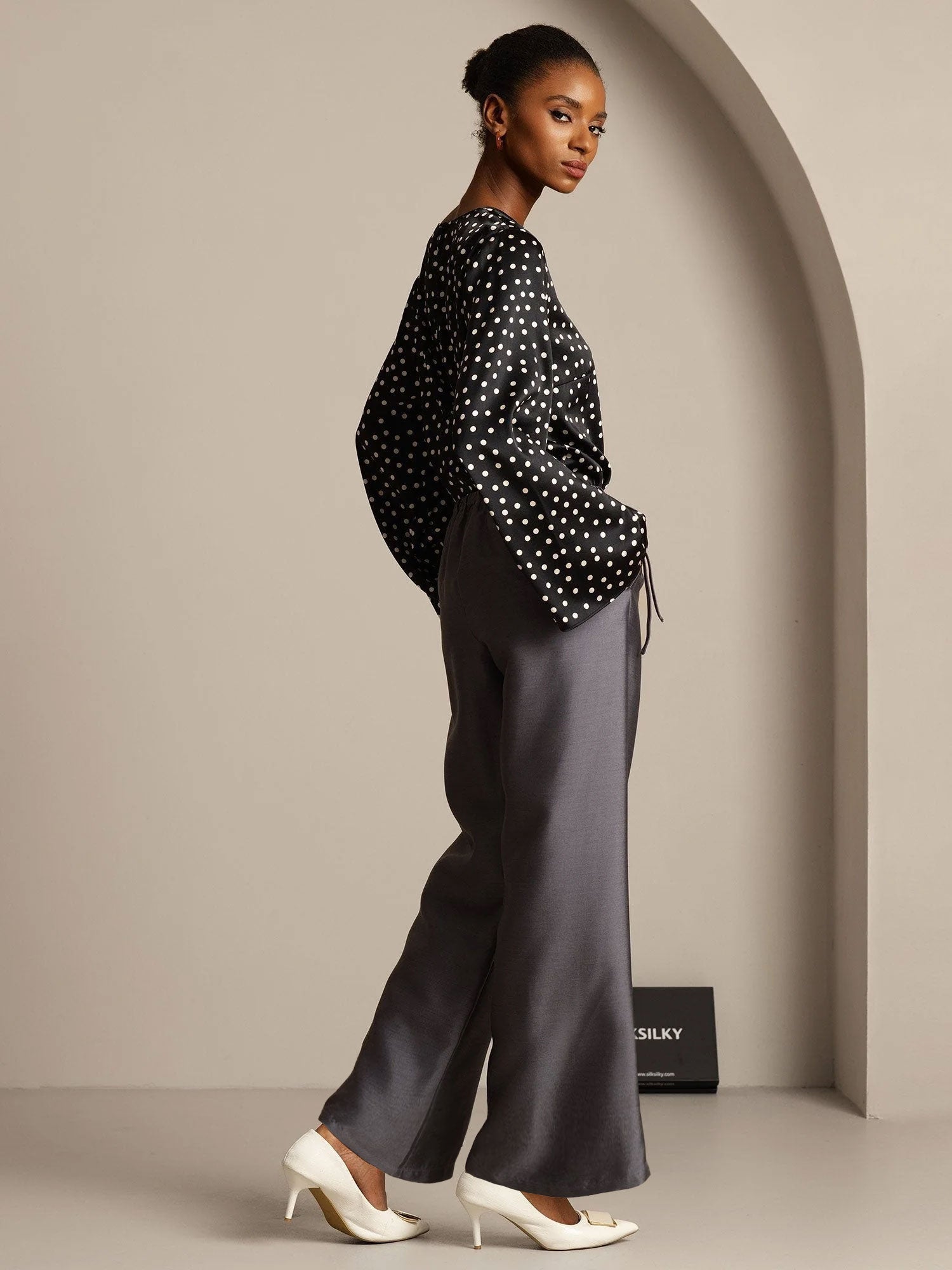 [Gray] SilkSilky  32Momme Silk Womens Pants 007,