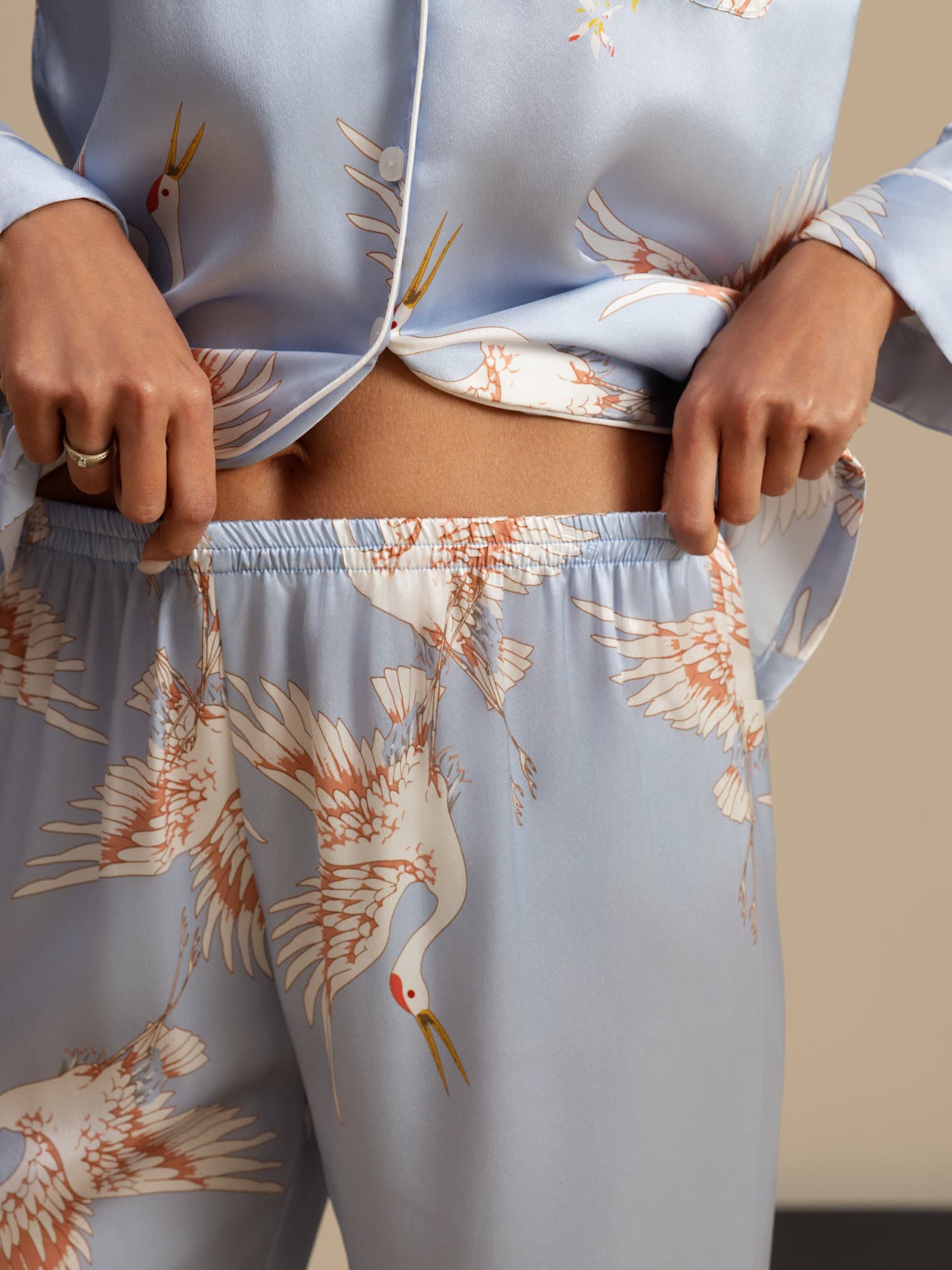 [Light Blue] SilkSilky  19Momme Long Sleeve Notch Collar Women's Pajamas 007