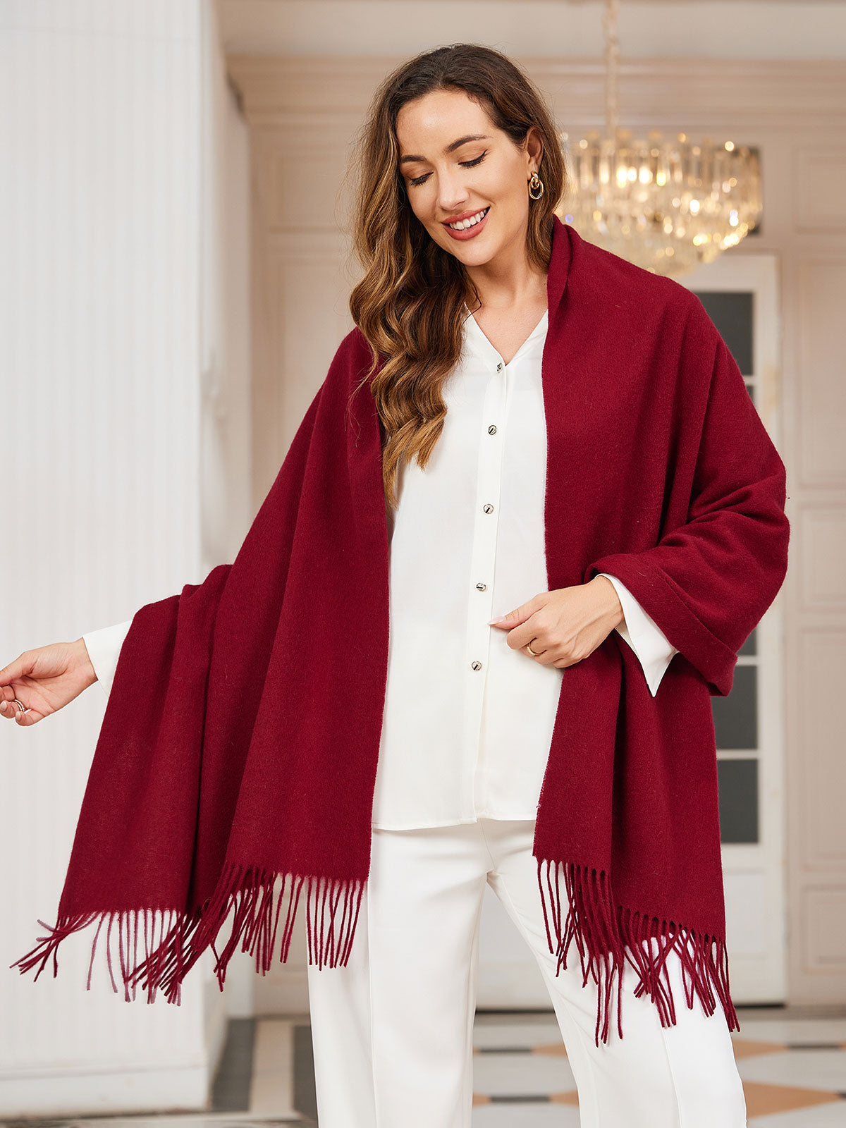 [Wine] SilkSilky  Wool Scarf 001