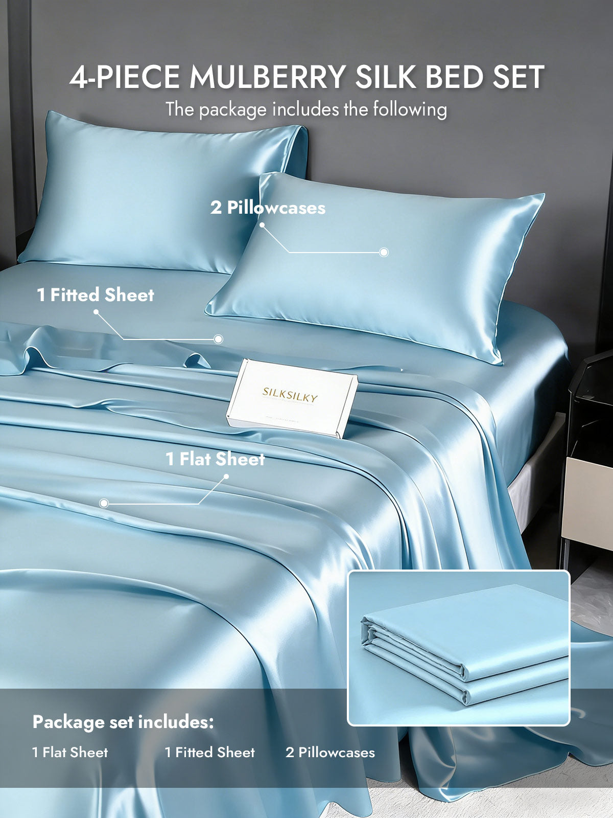 [Light Blue] SilkSilky  19Momme Silk Bedding Set 005