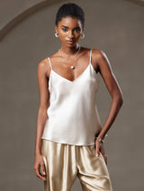 [Beige] SilkSilky  Spaghetti Strap V Neck Camisole Top 001