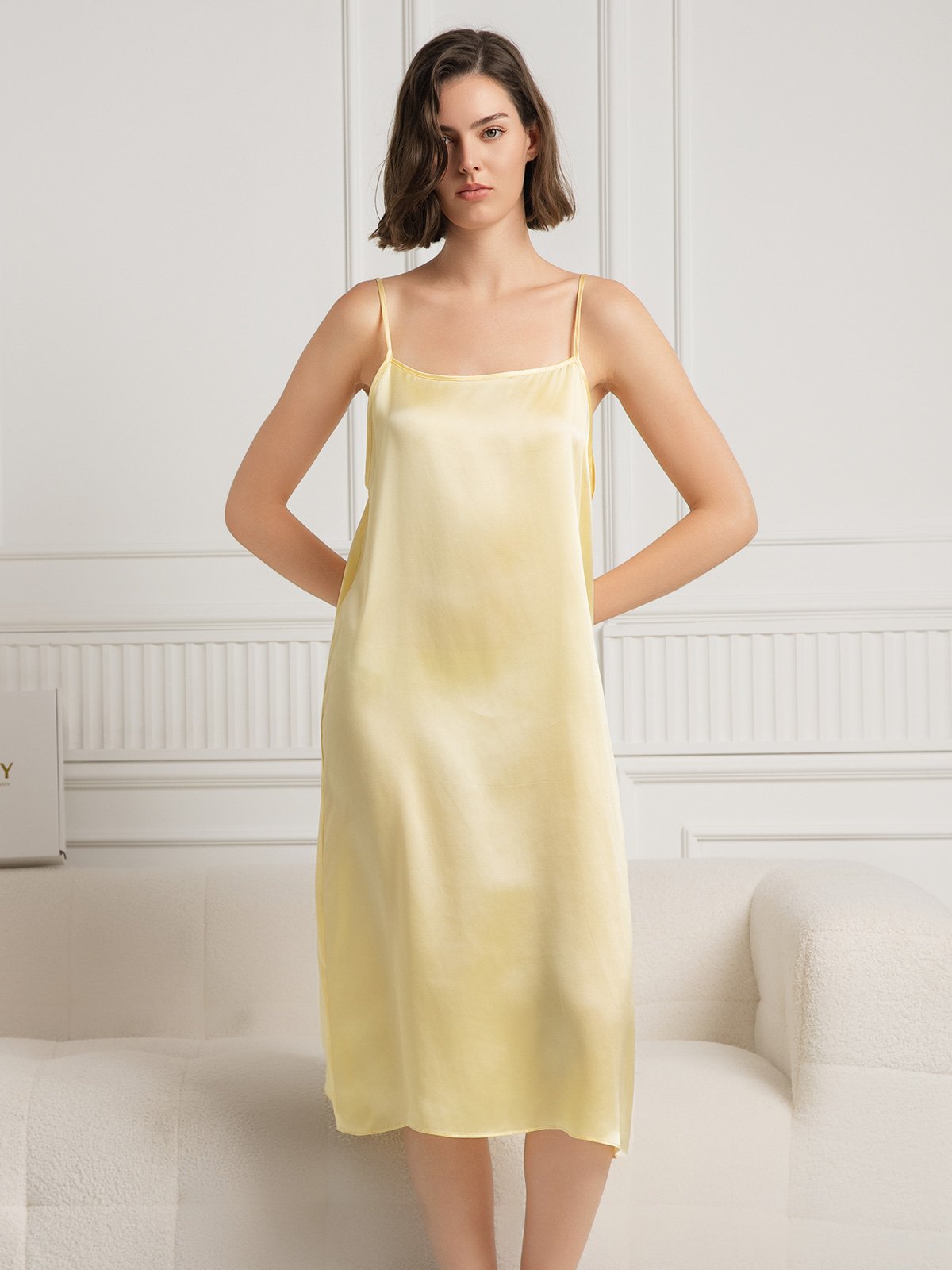 [Light Yellow] SilkSilky 19Momme Silk Sleeveless Dress 003