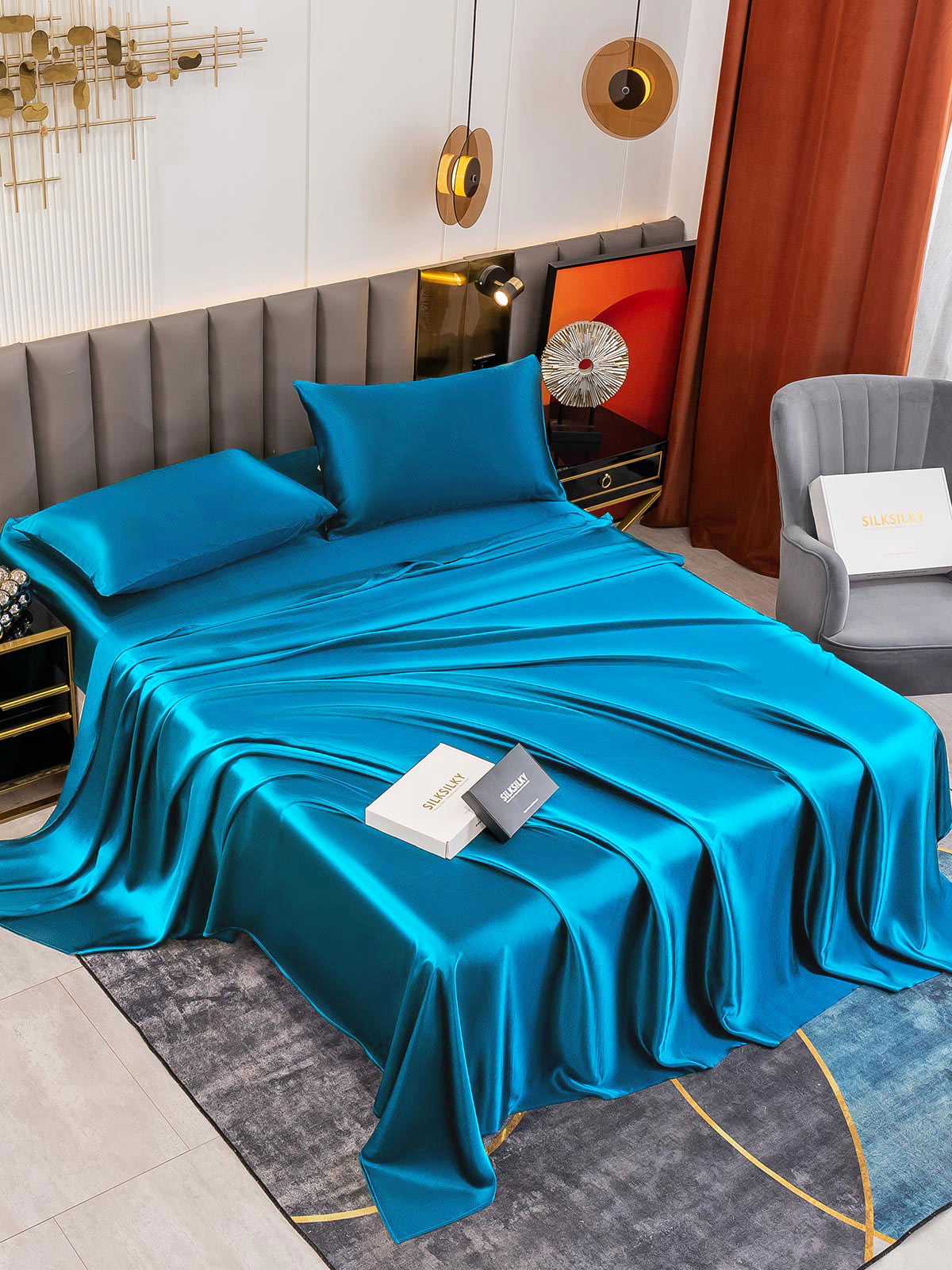 SilkSilky US 19Momme Pure Silk Bedding Set Teal 003