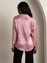 [Pink Stripe] SilkSilky  Long Sleeve Lapel Collar Women's Shirt 002