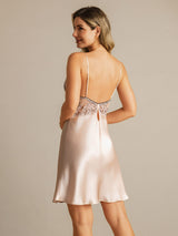 [Pink] SilkSilky  Spaghetti Strap V Neck Nightgown 002