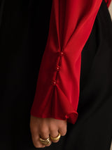 [Wine] SilkSilky  Long Sleeve V Neck Women's Blouse 007