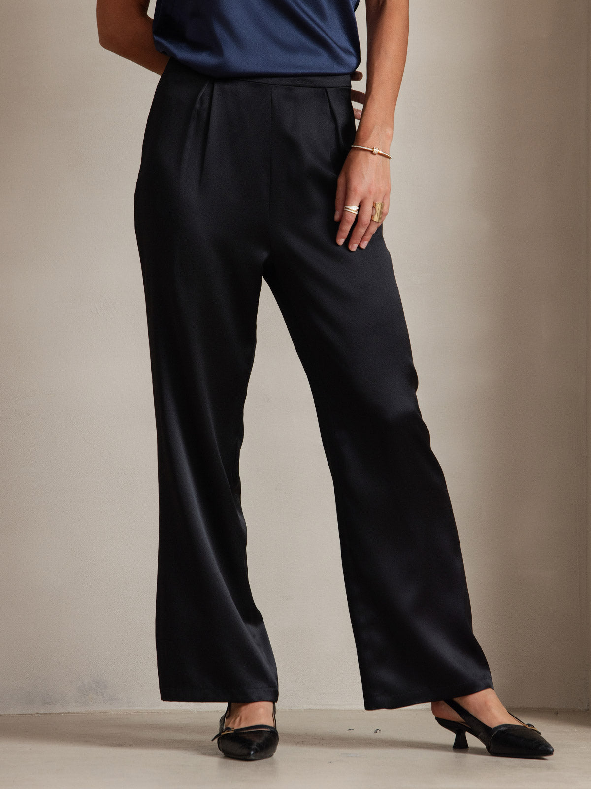 SilkSilky US 19Momme Silk Blend Womens Pants Black 001