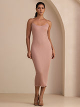 [Pink] SilkSilky Spaghetti Strap Square Neck Dress 001