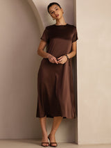 [Bitter Chocolate] SilkSilky Short Sleeve Round Neck Dress 003