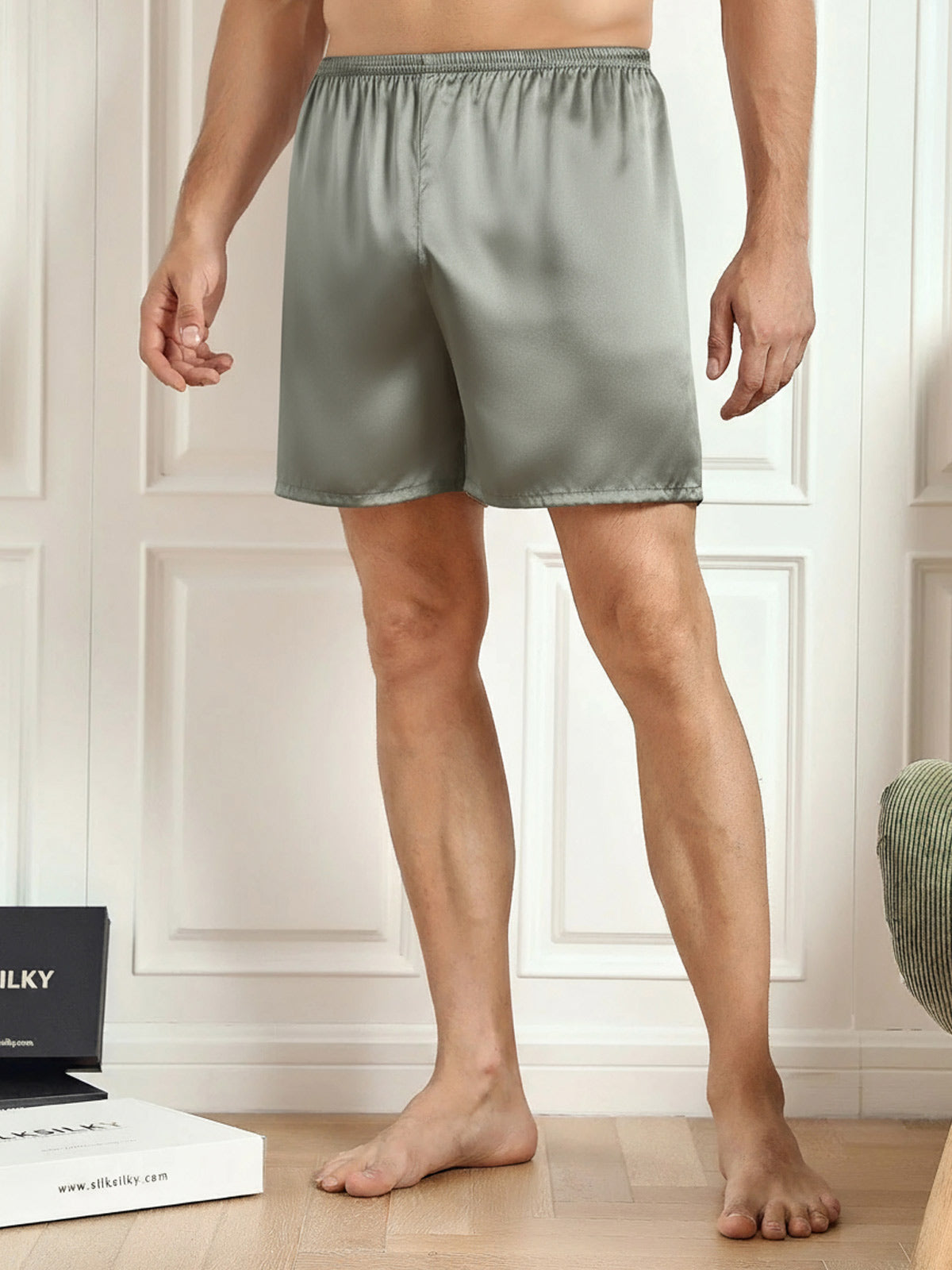 [Grayish Green] SilkSilky  19Momme Pure Silk Mens Sleep Bottoms 002