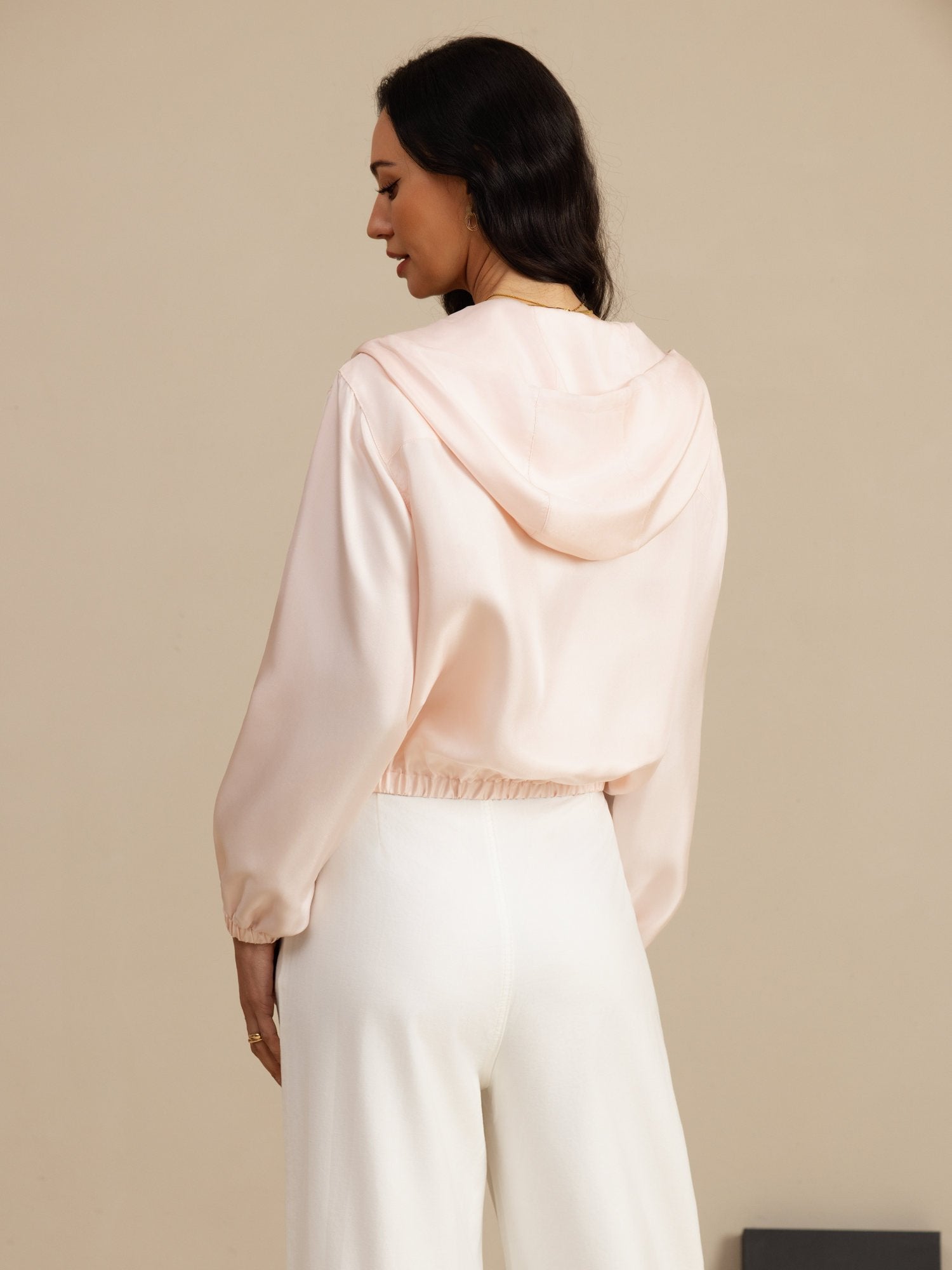 [Pink] SilkSilky 18Momme Silk Satin Surah Long Sleeve Stand Collar Women's Outerwear 002