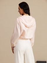 [Pink] SilkSilky 18Momme Silk Satin Surah Long Sleeve Stand Collar Women's Outerwear 002
