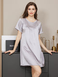 SilkSilky US Pure Silk Short Sleeve Round Neck Nightgown LightGray 001