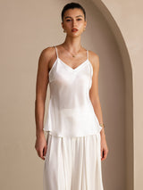 [White] SilkSilky Spaghetti Strap V Neck Camisole Top 001