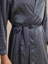 [Navy Ginkgo] SilkSilky Long Sleeve Mens Robe 006