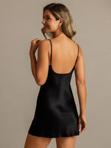 [Black] SilkSilky Spaghetti Strap Nightgown 002