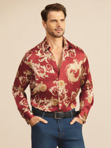 [Wine Dragon] SilkSilky Long Sleeve Lapel Collar Men's Shirt 003