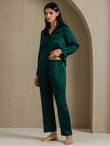[Dark Green] SilkSilky  Long Sleeve Lapel Collar Women's Pajamas 007
