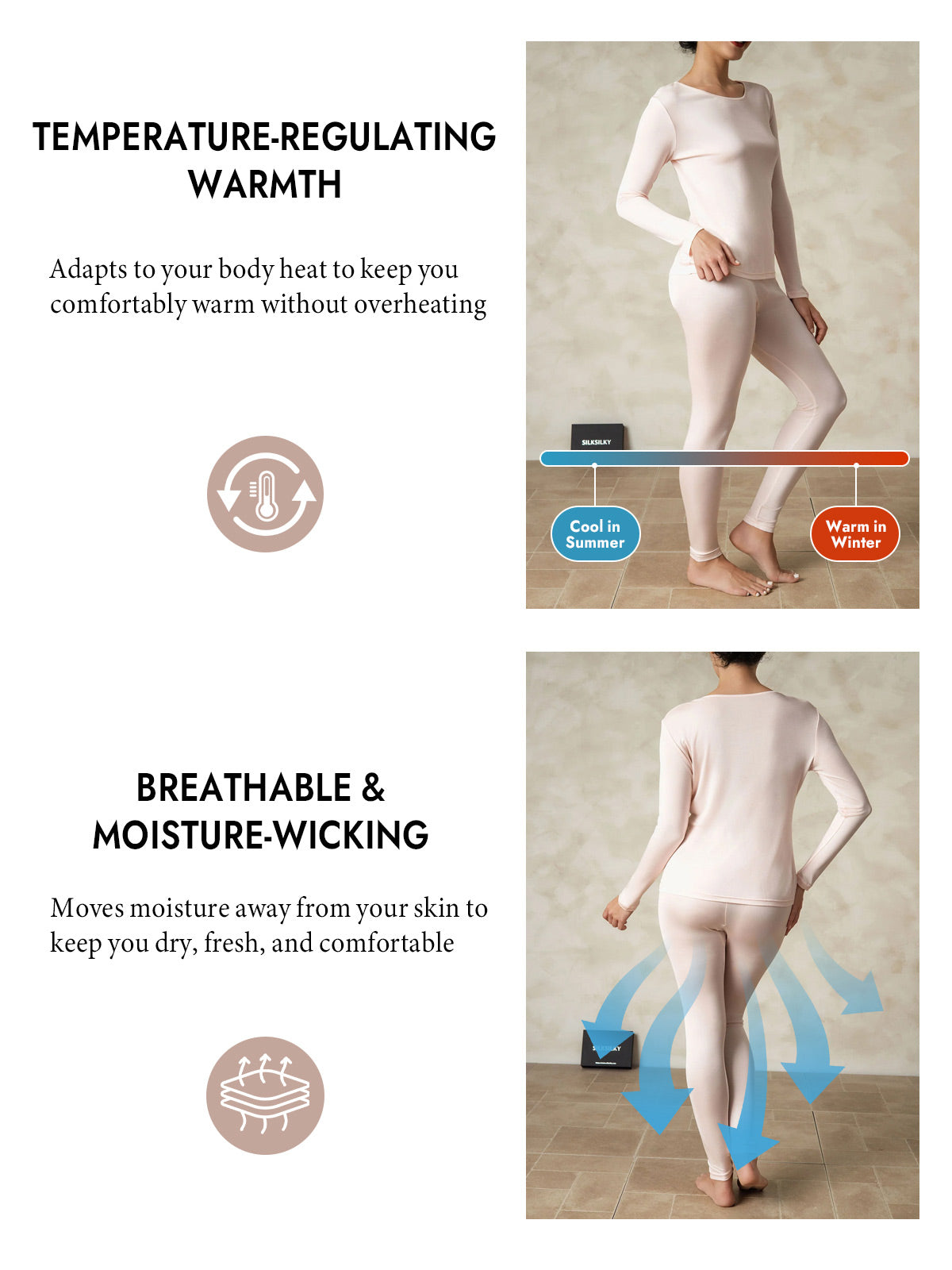 [Light Pink] SilkSilky  Silk Long Sleeve Round Neck Long Johns 005