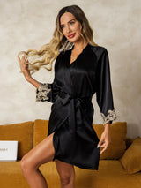 [Black] SilkSilky  3/4 Sleeve Women's Robe 001