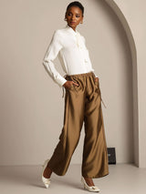 [Bronze] SilkSilky  32Momme Silk-Wool Blend Women's Pants 005