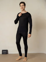 [Black] SilkSilky  Long Sleeve Round Neck Men's Long Johns 001