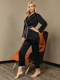 SilkSilky US 19Momme Silk Long Sleeve Womens Pajamas Black 003