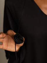 [Black] SilkSilky 19Momme Silk Long Sleeve V Neck Blouse 005