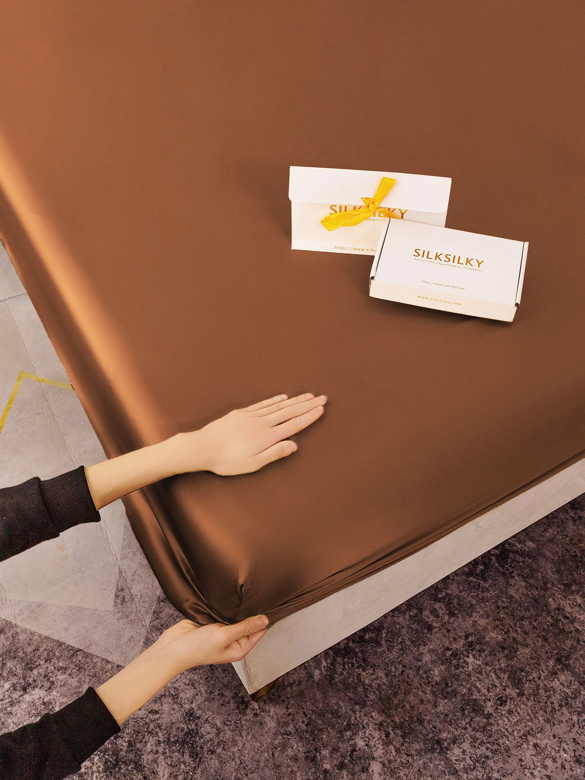 [Coffee] SilkSilky  22Momme Pure Silk Sheet 003