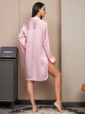 SilkSilky US Pure Silk Long Sleeve Lapel Nightshirt Pink 002