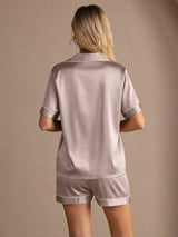 [Shadow Gray] SilkSilky  Short Sleeve Lapel Collar Women's Pajamas 002