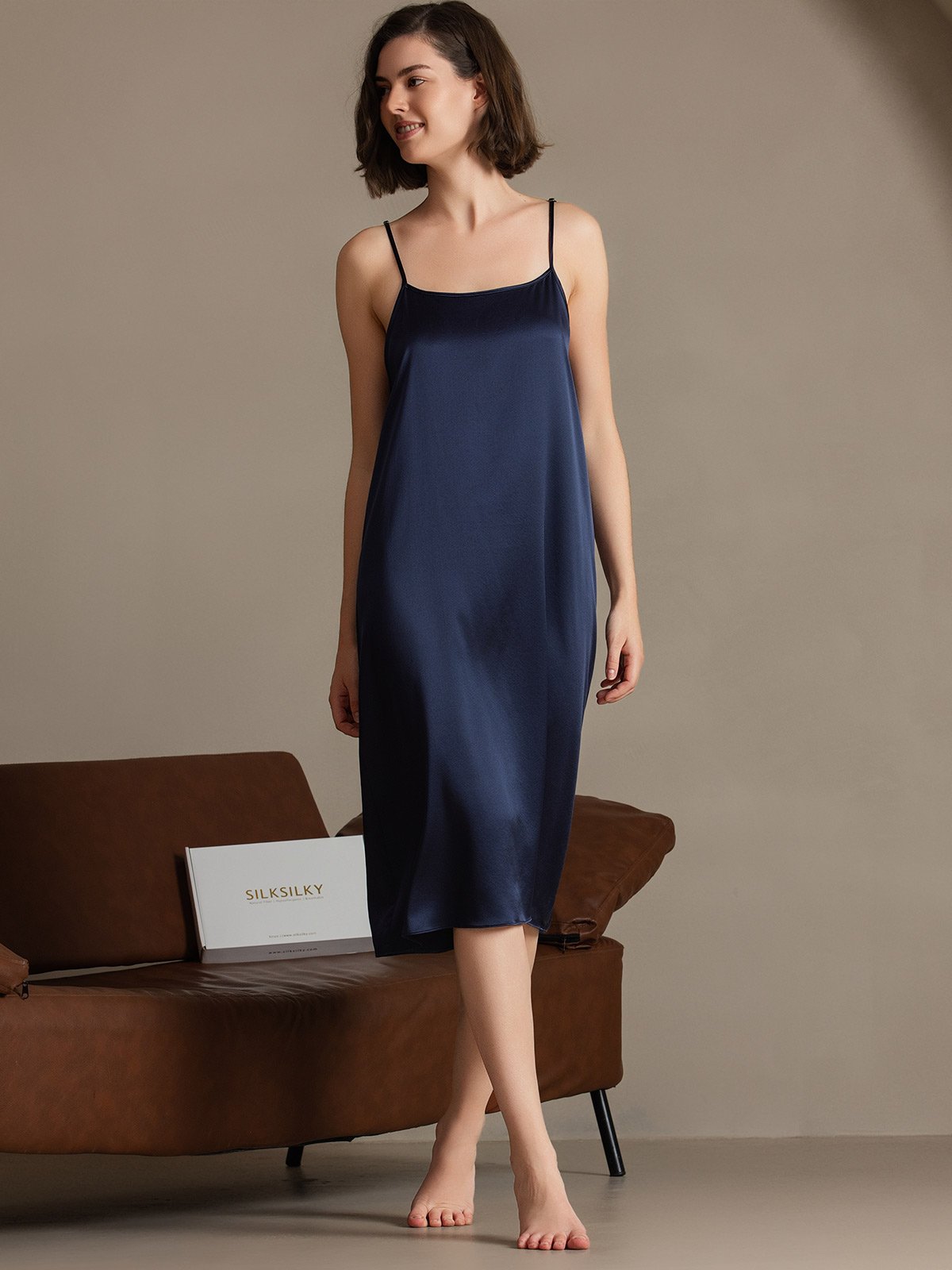 [Dark Blue] SilkSilky 19Momme Silk Sleeveless Dress 007