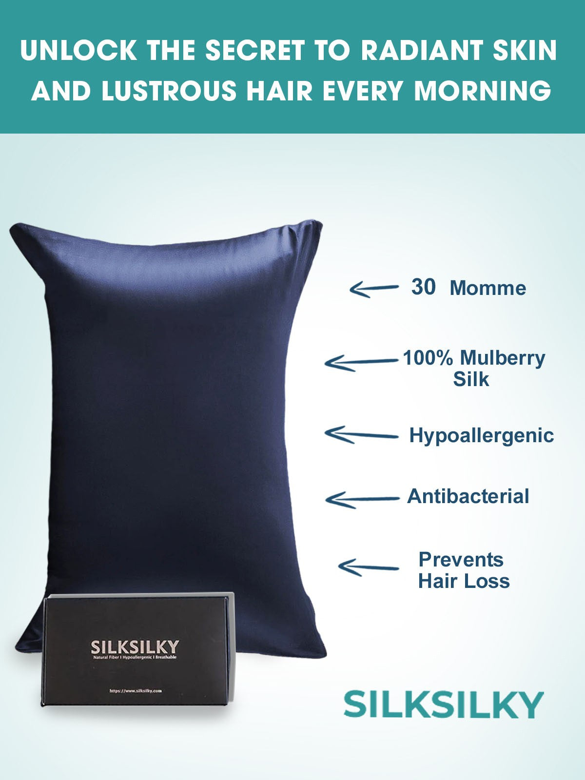 SilkSilky  30Momme Pure Silk Pillowcase DarkBlue 003