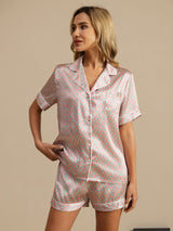 [Pink Heart Geo] SilkSilky  Short Sleeve Notch Collar Women's Pajamas 003