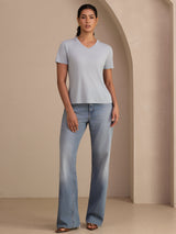 [Grayish Blue] SilkSilky  Short Sleeve V Neck Women's T-Shirt 006