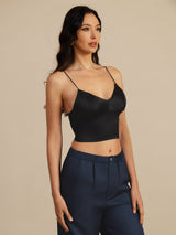 [Black] SilkSilky  Spaghetti Strap V Neck Camisole Top 002