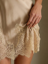 [Champagne] SilkSilky  Spaghetti Strap V Neck Nightgown 006