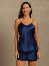 [Dark Blue] SilkSilky Spaghetti Strap V Neck Camisole Set 003